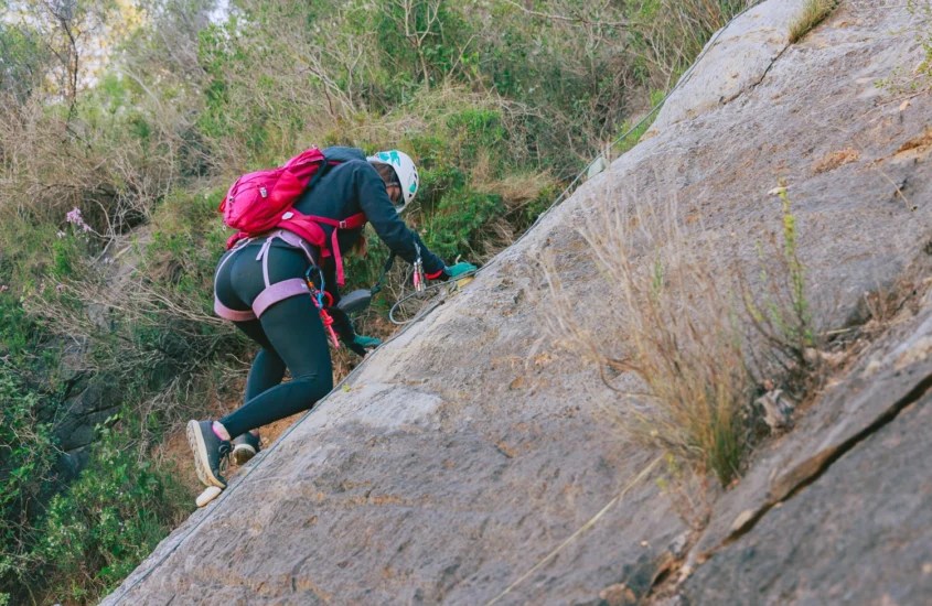 The final section of the via ferrata has been equipped with artificial climbing holds between the steel rungs.