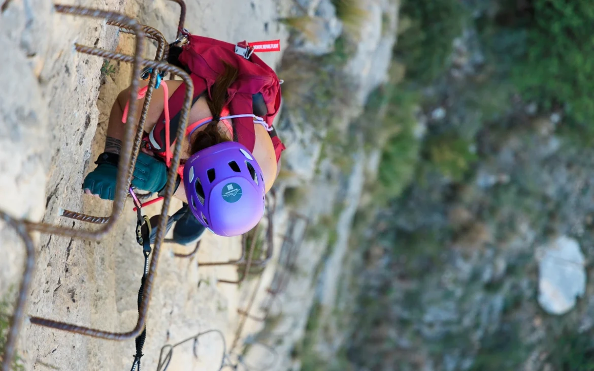 Slight overhangs along the vertical climb of the second section